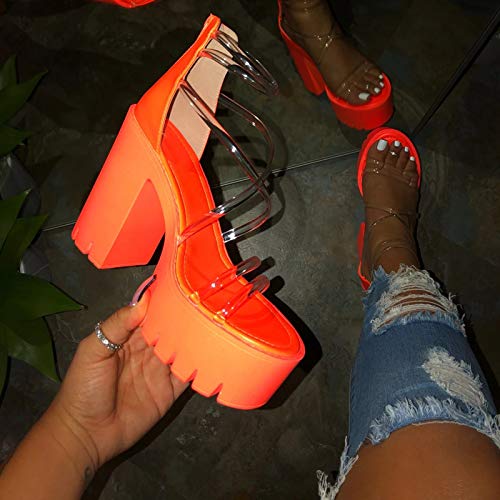 Womens Sandals, Women's Fashion High Heel Sandals Transparent Strappy Sandals Thick Sole Block Heel Zipper Sandals High Top Party Sandals4