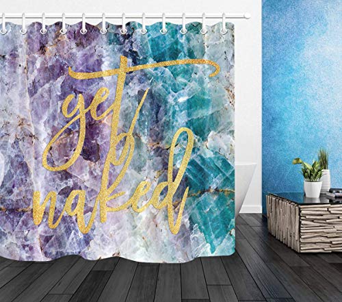 LB-Get-Naked-Marble-Shower-Curtain-with-HooksFunny-Quotes-Font-Crystal-Mineral-Purple-Blue-Marble-Bathroom-Curtains-Fashion-Popular-Style-72x72-inch-Waterproof-Polyester-FabricGold-Orange-Yellow