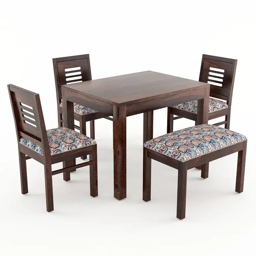 Image of RECTART Solid Wood Dining Table Set with Chairs for Living Room Home | Wooden Dining Room Sets Furniture for Hotels and Restaurants | (Walnut Finish, 4 Seater-D)