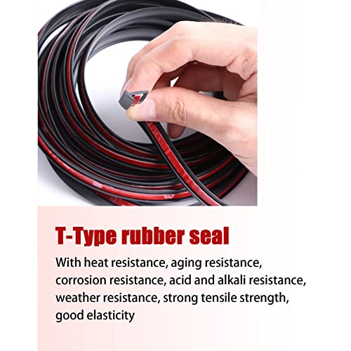 Yonput 1 Pack 5M/16.5Ft Auto T Shape Leak Sound Proofing Sealing Strip, Universal Car Windshield Self-Adhesive Rubber Weatherproof Trim, Edge Moulding Anti-Collision Filler Strip (Black #6X10Mm) #TOP2