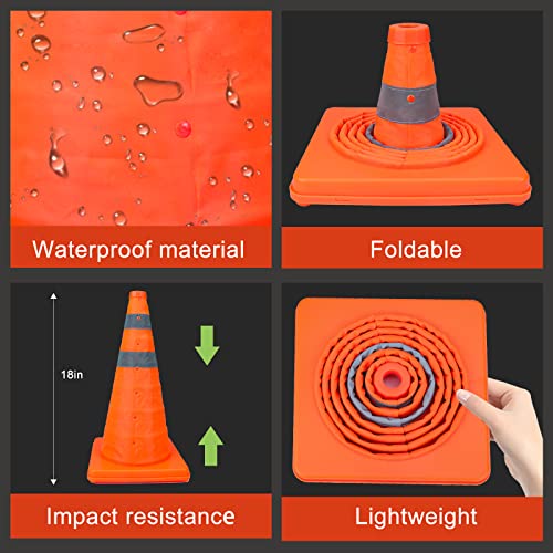 [5 Pack]18 Inch Collapsible Traffic Safety Cones - Parking Cones With Reflective Collars,Orange Safety Cones For Parking Lot，Driveway, Driving Training Etc. #TOP3