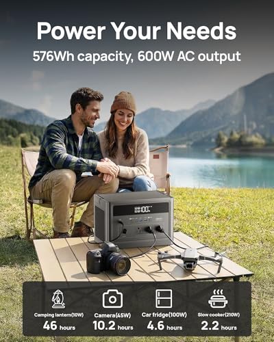 Image of DARAN Portable Power Station 1200W Surge, 576Wh LiFePO4 Battery, 100W USB-C PD Fast Charg, Solar Generator for Home Emergency, Camping, RV Off-Grid Power