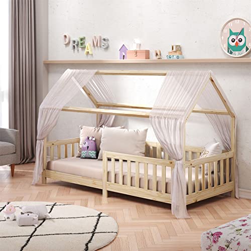 IDIMEX Lit cabane Nina lit Enfant Simple Montessori en Bois 90 x 190 cm, en pin Massif à la...