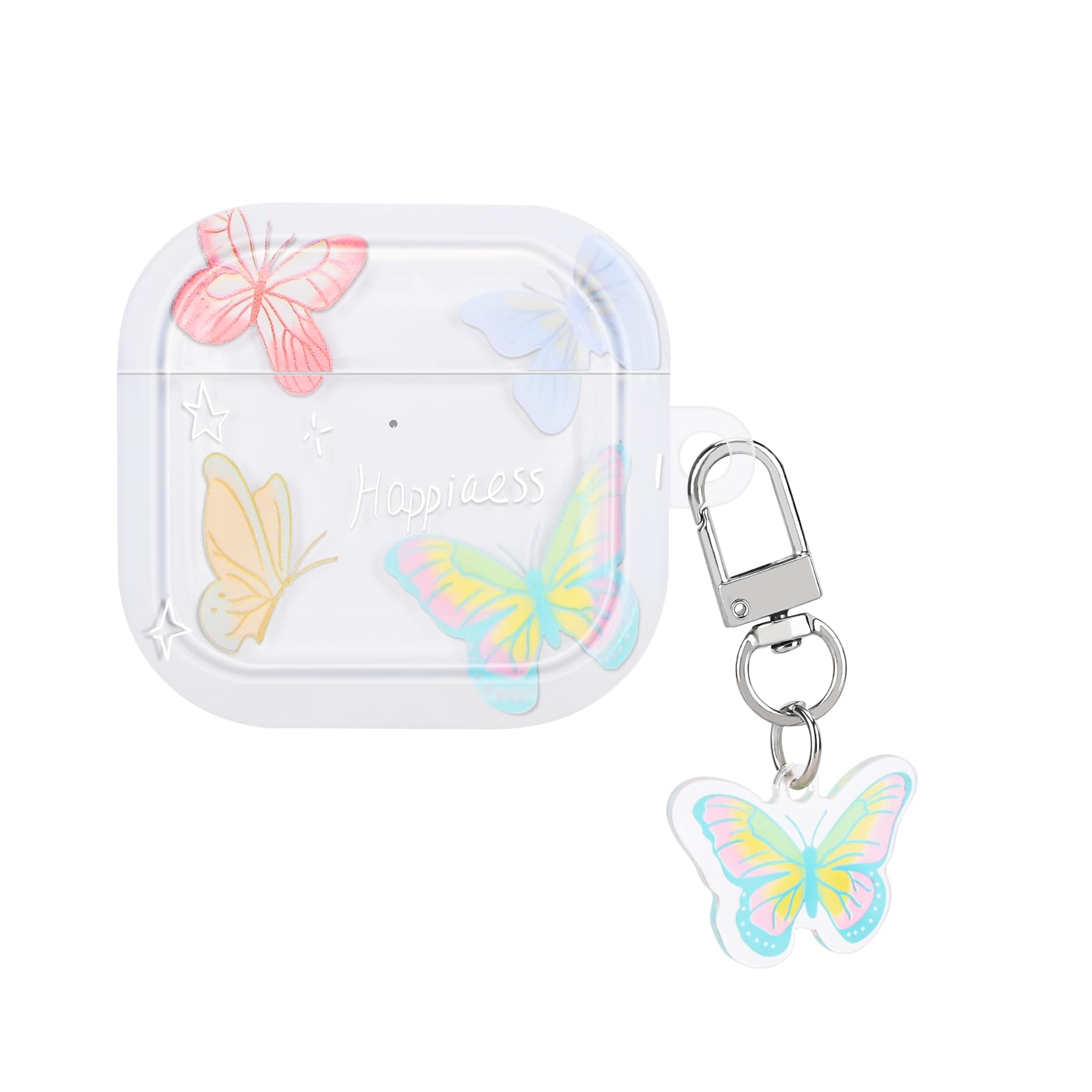 Cute Case for AirPods 4th Generation Cover with Lovely Keychain, Pretty Colorful Butterfly Design for Women Girls Protective Shockproof Soft TPU Skin Cover for AirPods 4 Gen (2024)