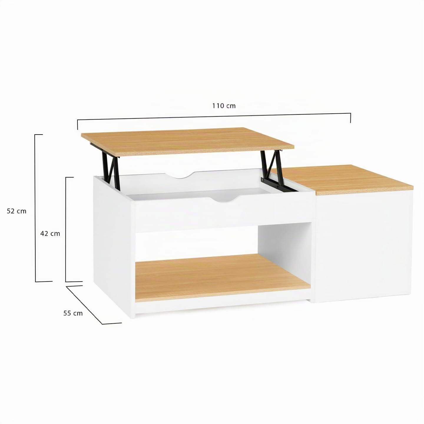 IDMarket - Table Basse Coffre 2 Plateaux relevables ELEA Blanc et Bois
