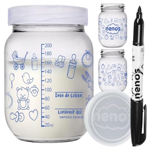10 Potes Armazenar Leite Materno ou Papinha com Graduação e Caneta(267.BABY-AZUL)