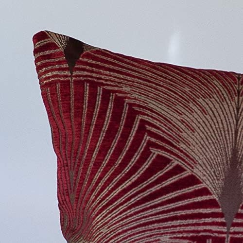 Linen Loft Art Deco XL Rectangular Cushion Cover. Vintage Fan Design Gold and Red. Velvet Chenille. 23x15 (58x38cm) Double Sided. Pillow Case. 20s and 30s Style.
