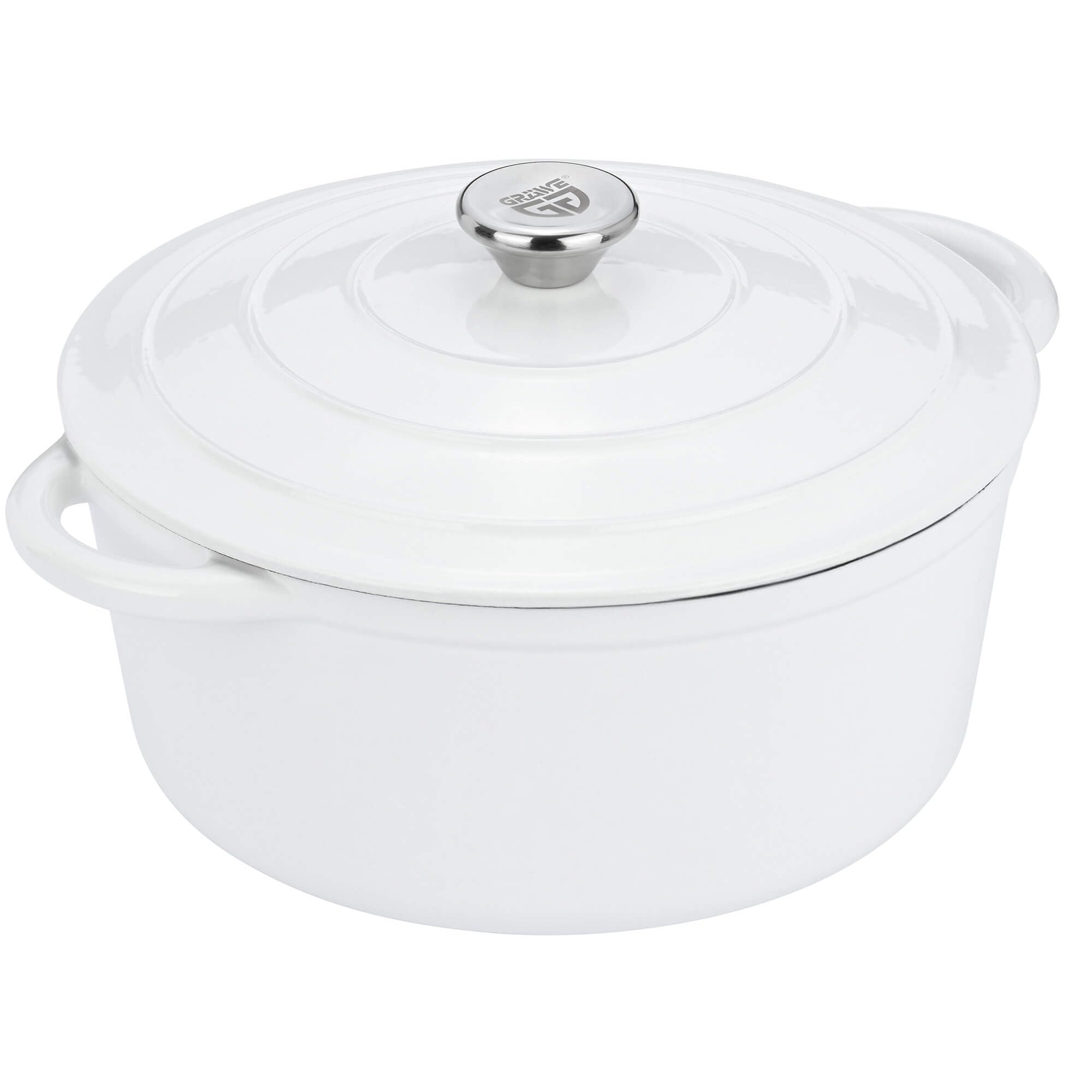 GRÄWE Gusseisentopf, Weiß, Ø 26 cm, 4,5 L, 11,5 cm hoch, Schmortopf, Bräter, mit Deckel, Bratentopf, Brottopf, Brotbacktopf, Kochtopf, Emaille-Topf