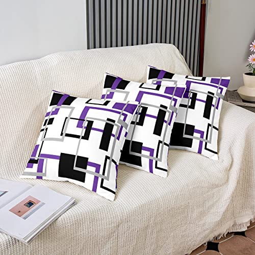 Erosebridal Purple Grey Black Square Pillow Cover For Kids Boys Girls,Geometric Throw Pillow Cover 20X20,Abstract Geometry Grid Pattern Cushion Case,Modern Abstract Art Decorative Pillow Cover #TOP3