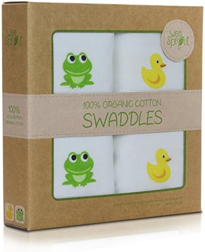 WeeSprout Organic Cotton Muslin 47-by-47-Inch Swaddle Blankets, Pack of 2