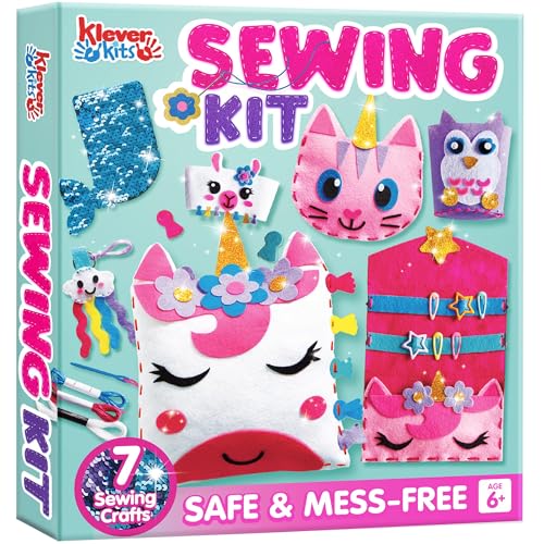 Klever Kits 7 Sewing Projects- My First Kids Sewing Kit- Easy DIY Arts and Crafts for Girls, Craft Kits, Birthday Gifts for Kids Aged 6+, Unicorn and...