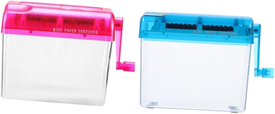 VILLCASE 2pcs Portable Handheld Paper Shredder for Home and Office Use, Manual Hand Crank Document Shredder, Compact Mini Desktop Paper Cutting Tool in Pink and Blue
