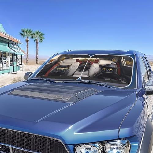 Image of Funny Cat Car Front Windshield Sun Shade Reflect UV Sun and Heat Foldable 2-Piece Car Windshield Sunshades Interior Accessories Sun Protection Universal Vehicle Accessories