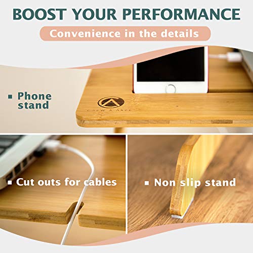 Crew & Axel 2023 (Updated) Standing Desk Converter 100% Natural Bamboo Adjustable Sit Stand Riser Workstation For Desktop Or Laptop, Dual Monitor Stand - Home Or Office Use (19” High 26” Wide) #TOP4