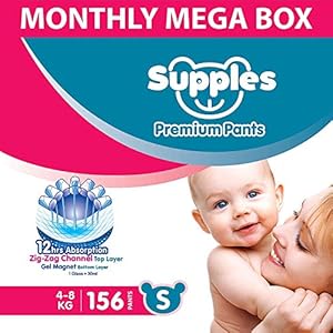 Supples Baby Diaper Pants, Monthly Mega-Box, Small, 156 Count, 4-8 Kg