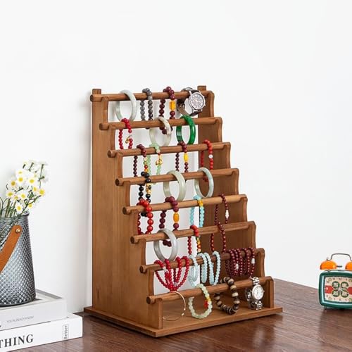 Image of Multi-Tier Wooden Washi Tape & Sticker Organizer, Desktop Display Rack for Craft Storage, Jewelry Bracelets, Ribbons - Gift for Planner Enthusiasts H-8