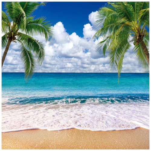 SJOLOON Summer sea Backdrop Tropical Beach Plants Photo Backdrop Hawaiian Ocean Blue Sky Background for Theme Party Supplies Studio Props 12692(10x10FT)
