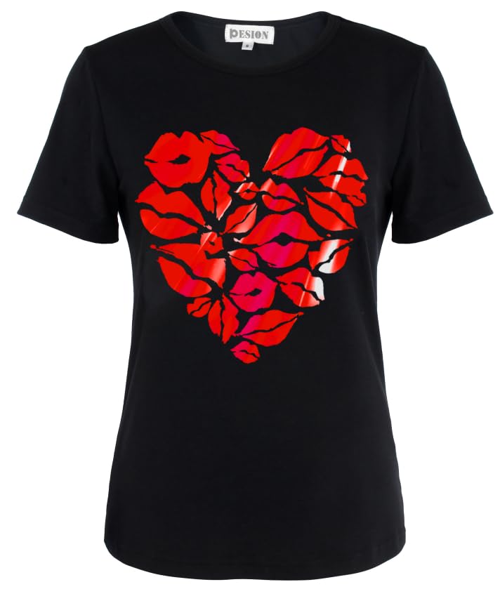 Image of PESION Womens Short Sleeve T-Shirt Sequined Tops O-Neck Funny Graphic Tees Blouse