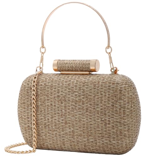 Cckuu Women's Raffia Straw Clutch Bag, Hand-Woven Wicker Evening Purse for Wedding & Beach Summer Holiday (Grey)