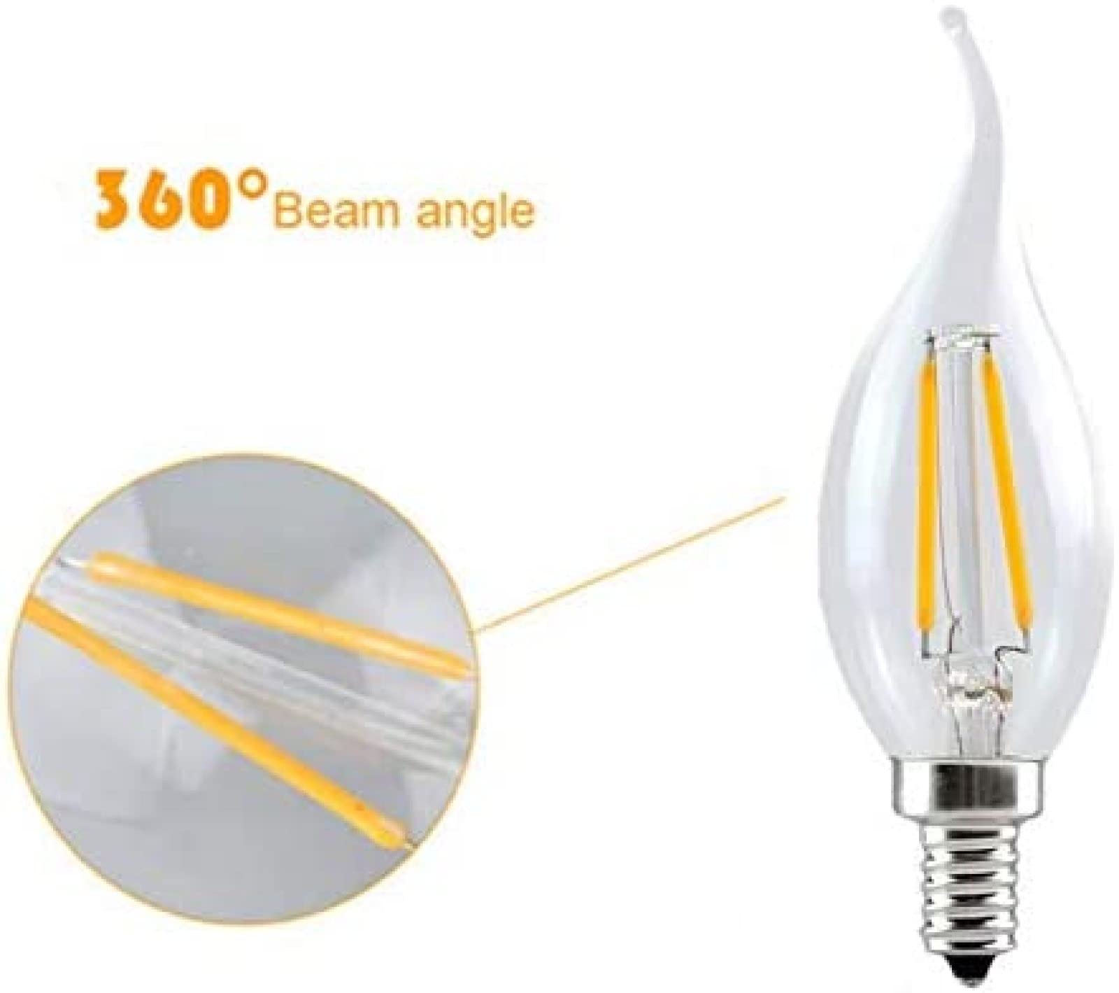 Lampadina LED Portacandele E12 10Pcs Lampadina Edison Dimmerabile 4W 450 Lumen Lampadina A Candela Standard E12 Lampadina Equivalente A 40W, Dispositivo Luminoso Per Decorazione Caffè,Bianco Caldo