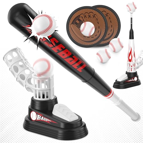 Wupuaait TBall - Juego para niños pequeños de 3 a 5 años, juego de lanzar y atrapar, juguetes al aire libre con soporte fijo para pelotas en T, lanzador de béisbol, softball y guante para