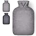 Produktbild masringo - Wärmflasche mit Bezug - 1,8L Wärmeflasche mit flauschig weichem Bezug - Bettflasche mit Fleece Cover für Kinder und Erwachsene (Hellgrau)