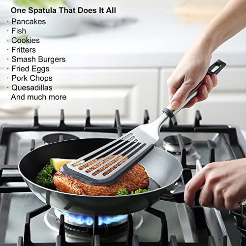 Lebabo Metal Spatula, 12.6" Stainless Steel Slotted Fish Spatula With Heat Resistant Handle, Spatula Turner With Silicone Edge For Non-Stick Pan, Perfect For Cooking, Flipping, Frying, Dishwasher Safe #TOP4