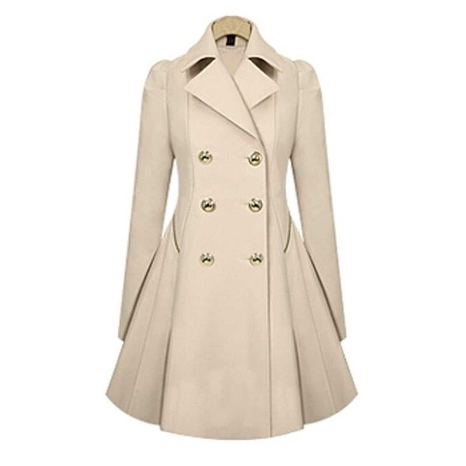 Yytcsjz Cappotto antivento lungo casuale del trench delle donne, Donne Plus Size Doppio Petto Antivento Classico Lapel Slim Trench Coat, Giacca di media lunghezza Slim Coat, per quotidiano, Casual