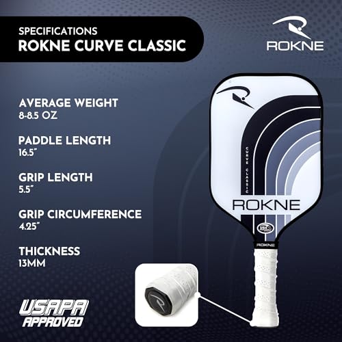 Image of ROKNE Curve Classic Pickleball Paddle | USAPA Approved Fiberglass Pickleball Paddles | Elevate Your Game with Precision Engineering & Comfort | ProGrit Texture for Max Spin & Power | Paddle