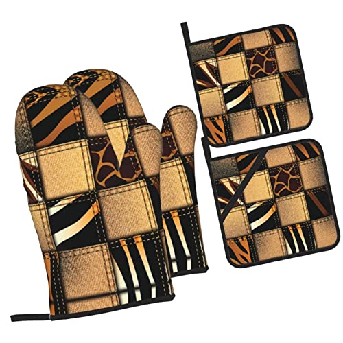 Denim Patchwork 4-Piece Set Of Heat Resistant Oven Gloves And Pot Covers For Kitchen Cooking And Baking #TOP1