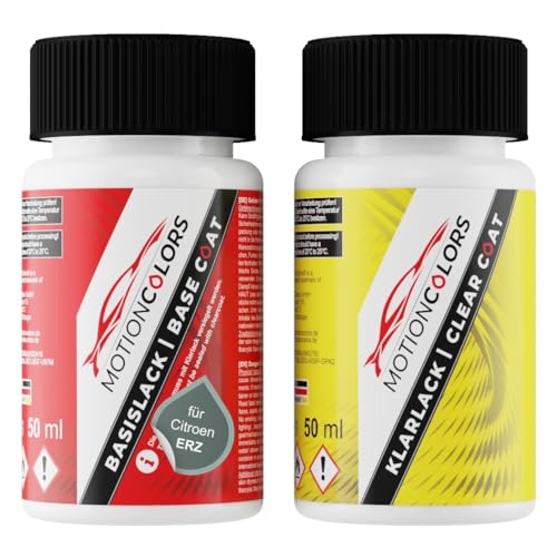 MOTIONCOLORS Gris Gabion Metallic/Gabion Grau Metallic ERZ für Citroen Autolack Lackstift Set Basislack und Klarlack je 50ml