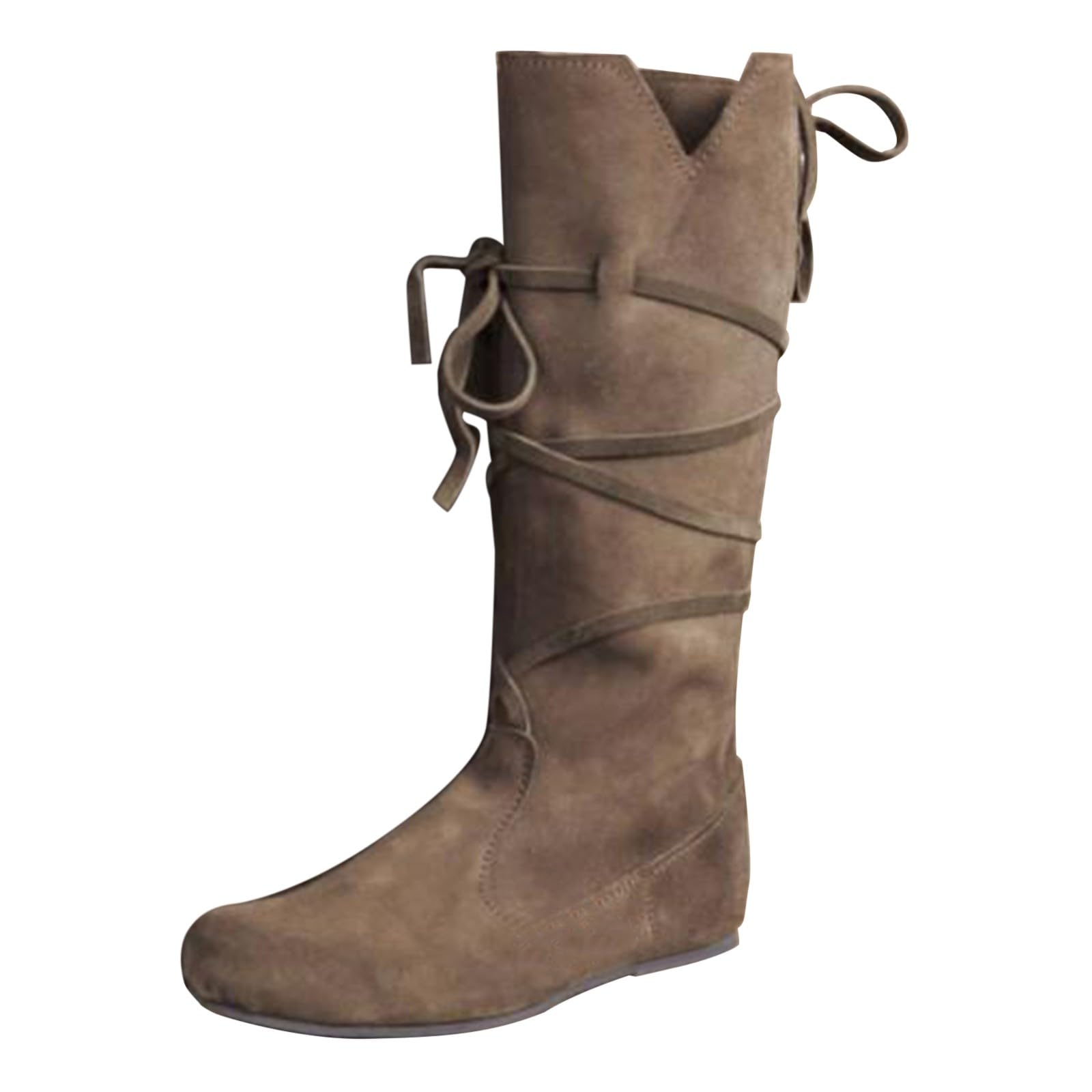Botines medievales de ante para hombre y mujer, hasta la rodilla, planas