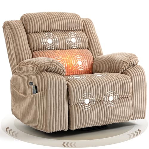Image of SINCRUMI Power Swivel Rocker Recliner Chair for Adults with Vibration and Heat, USB and Type-C Charging Port, Infinite Position, Electric Glider Rocking Chairs for Living Room, Nursery, Light Camel