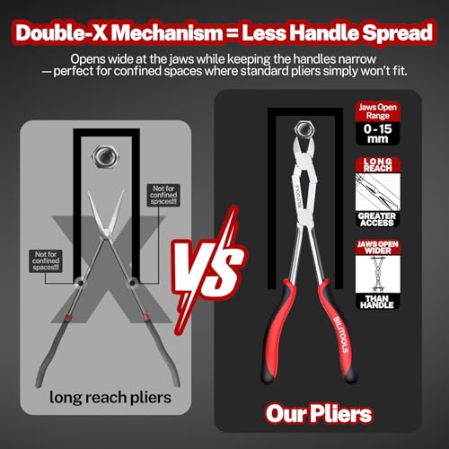 Image of BILITOOLS 11 inch Extra Long Diagonal Cutting Pliers, Double Joint | Long Reach Side Cutters With Cr-V Steel Jaws And Soft Grip Handles For Wire, Cable Ties And Tight Spaces