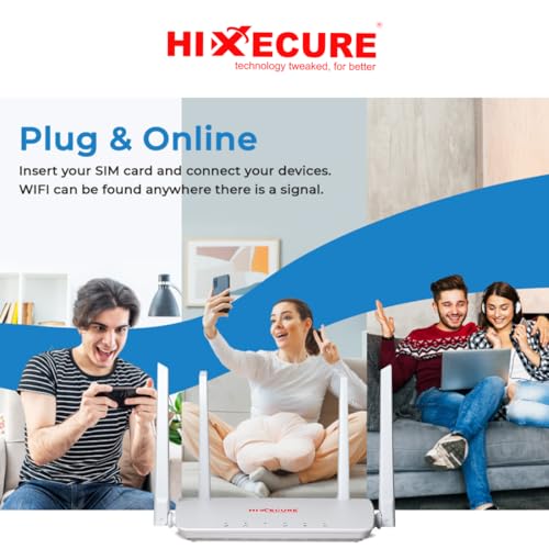 Image of Hixecure 4G LTE SIM Router, Up to 150 Mbps Speed, Supports All Network SIM Cards, 2.4GHz WiFi with Ethernet Port, Plug and Play Internet Router for Home and Office