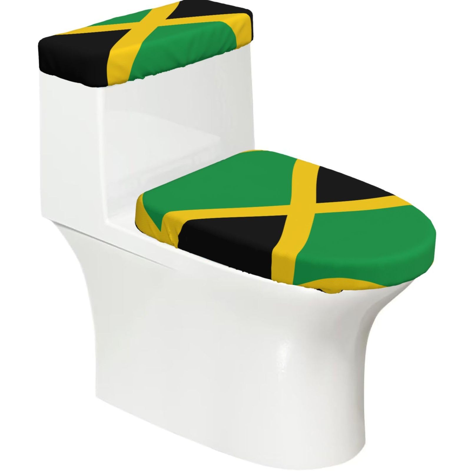 Flag Of Jamaica Print Bathroom Decor Toilet Lid Cover And Tank Covers, Restroom Accessories Fits Most Round