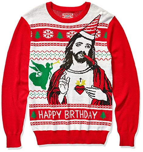 Hybrid Apparel Men's Ugly Christmas Sweater, Jesus/Red, X-Large