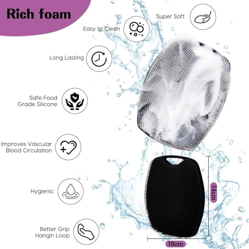 Image of Xmart India Silicone Body Scrubber Bath Brush,Lather Boosting & Exfoliating Scrubber for Nourishing Skin, No-Slip Handle, Body Exfoliator for Men & Women Effective Skin Cleaning(2 Pcs,Black)