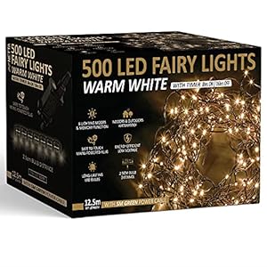 Christmas Tree Lights 500 LED 12.5m Warm White – Fairy String Lights Plug in with Timer and Memory Functions – Suitable…