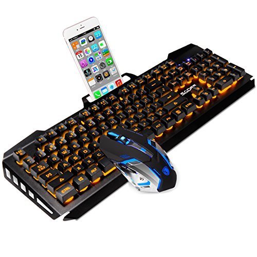 SADES Gaming Keyboard and Mouse Combo,Wired Keyboard with,Orange Lights and Mouse with 4
