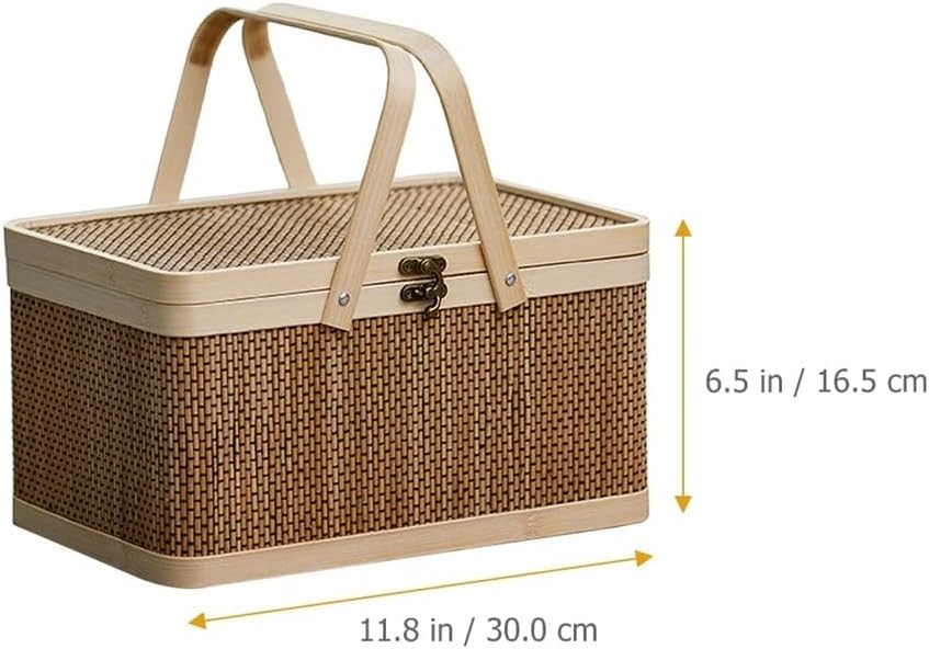 Luopan Storage Accessories, Handmade Wicker Bamboo Woven Picnic Baskets with Handle, Handheld Flower Book Toy Container