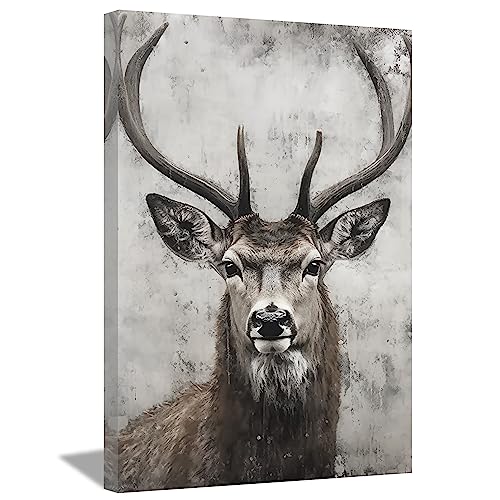 LOIMU Hirschbild auf Leinwand schwarz weißes Tier Leinwandbild für...
