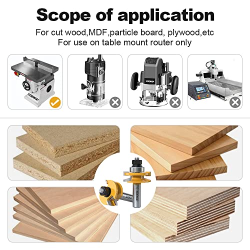 Image of 2PCS Bevel Style Rail and Stile Router Bits Set 1 /2 Inch Shank, 3 /8 Inch Cutting Depth, Up to 7 /8 Inch Stock, Kitchen Cabinet Door Frame Shaper Cutters Raise Panel Making Router Bit Set