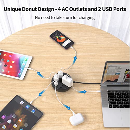 NTONPOWER Extensión de 25 pies con 4 tomas y 2 puertos USB, protección contra sobrecarga, carcasa resistente al fuego ABS+PC miniatura 4