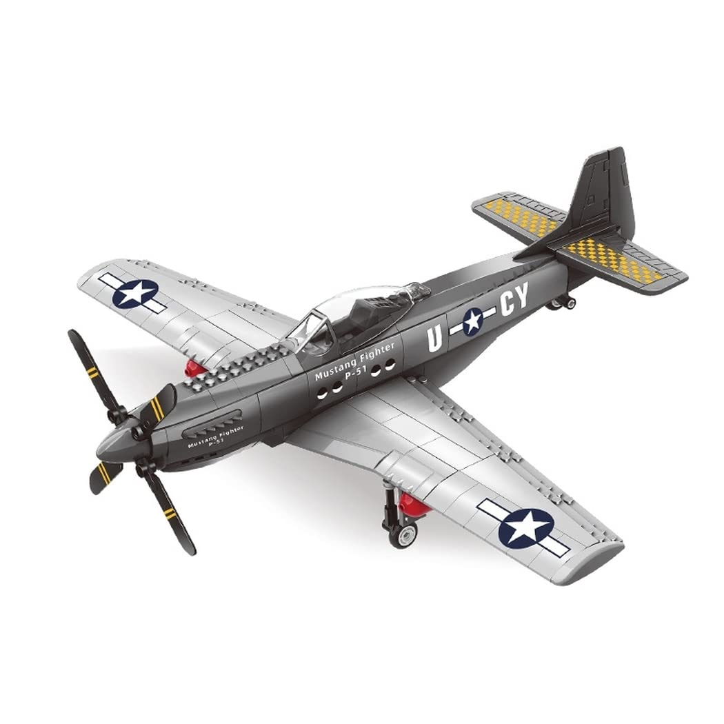 Fighter Plane P-51 Mustang. Model Kit to Build with Construction Blocks