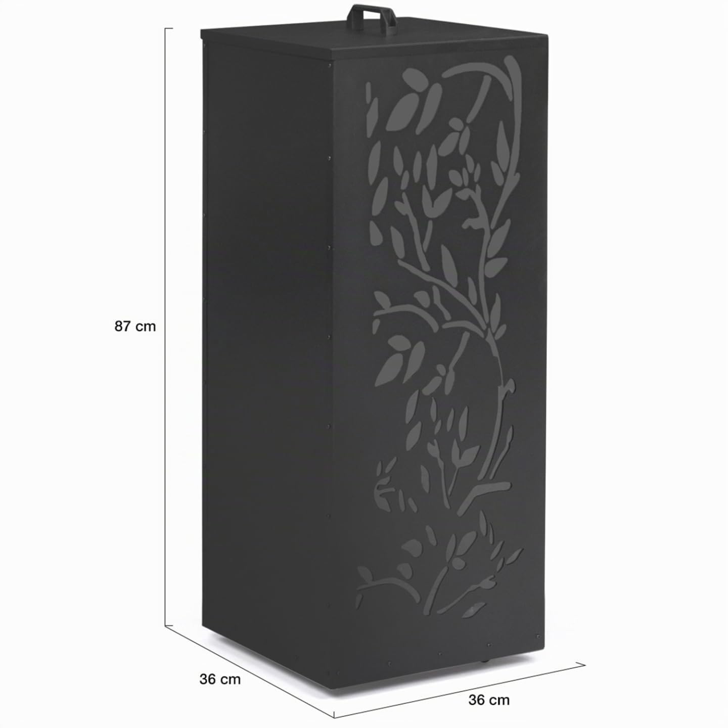 IDMarket - Depósito de pellets de 55 kg, color negro, almacenamiento de pellets, 36 x 36 x 87 cm, diseño floral