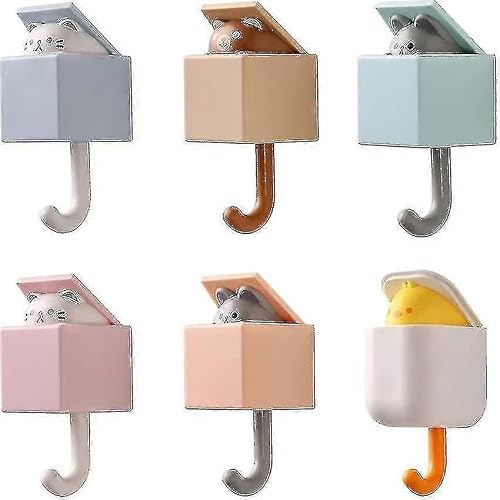 JOYHAPPST 6pcs Cute Cat Hook Seamless Washroom Bedroom Door Hanger Key Umbrella Towel Cap Hook