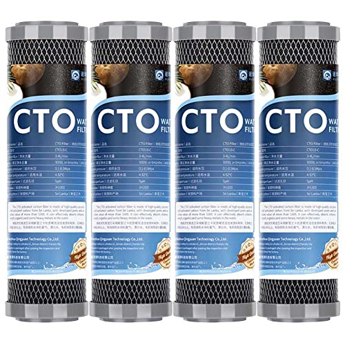 GNMD 4X Cartouches d'eau CTO de 2,5"x 10" 1 Micron Le Charbon Actif pour Toute la Maison s'adapte à Tous Les boîtiers de 10"pour système de Filtre à Eau de comptoir Cover