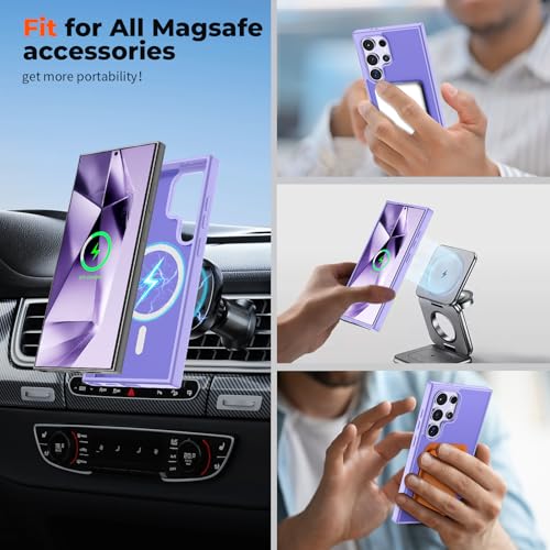 Image of SUPFINE Magnetic for Samsung Galaxy S24 Ultra Case with Screen Protector, (Built-in Magnets) (Military Grade Drop Protection) Slim Translucent Shockproof Phone Case,Purple