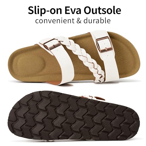 Image of HARENCE Flat Sandals for Women 2026 Comfort Cork Footbed with Adjustable Buckle Summer Slides for Women for Vacation Walking